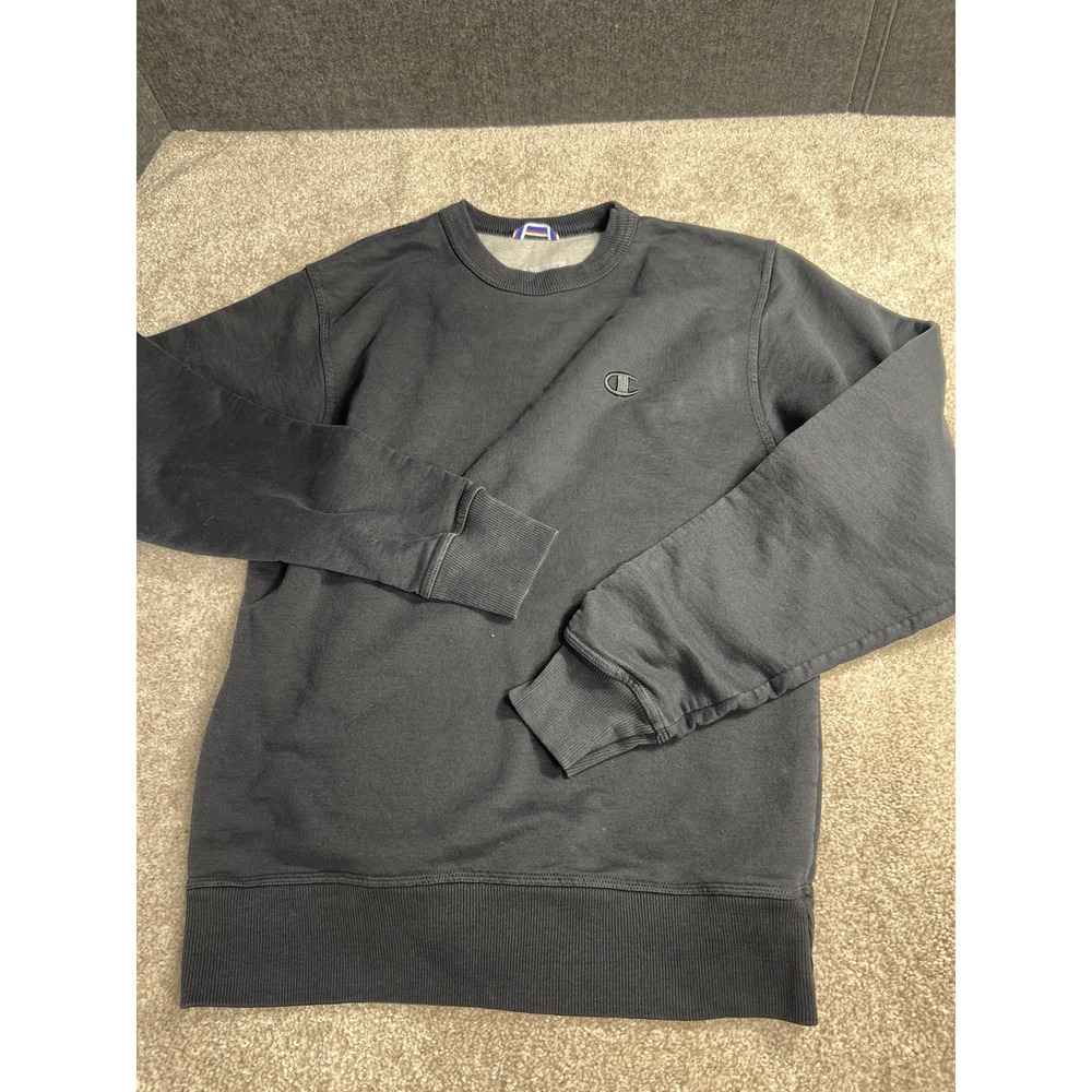 Champion Sweatshirt Mens Small Black Authentic Crewneck Pullover Logo